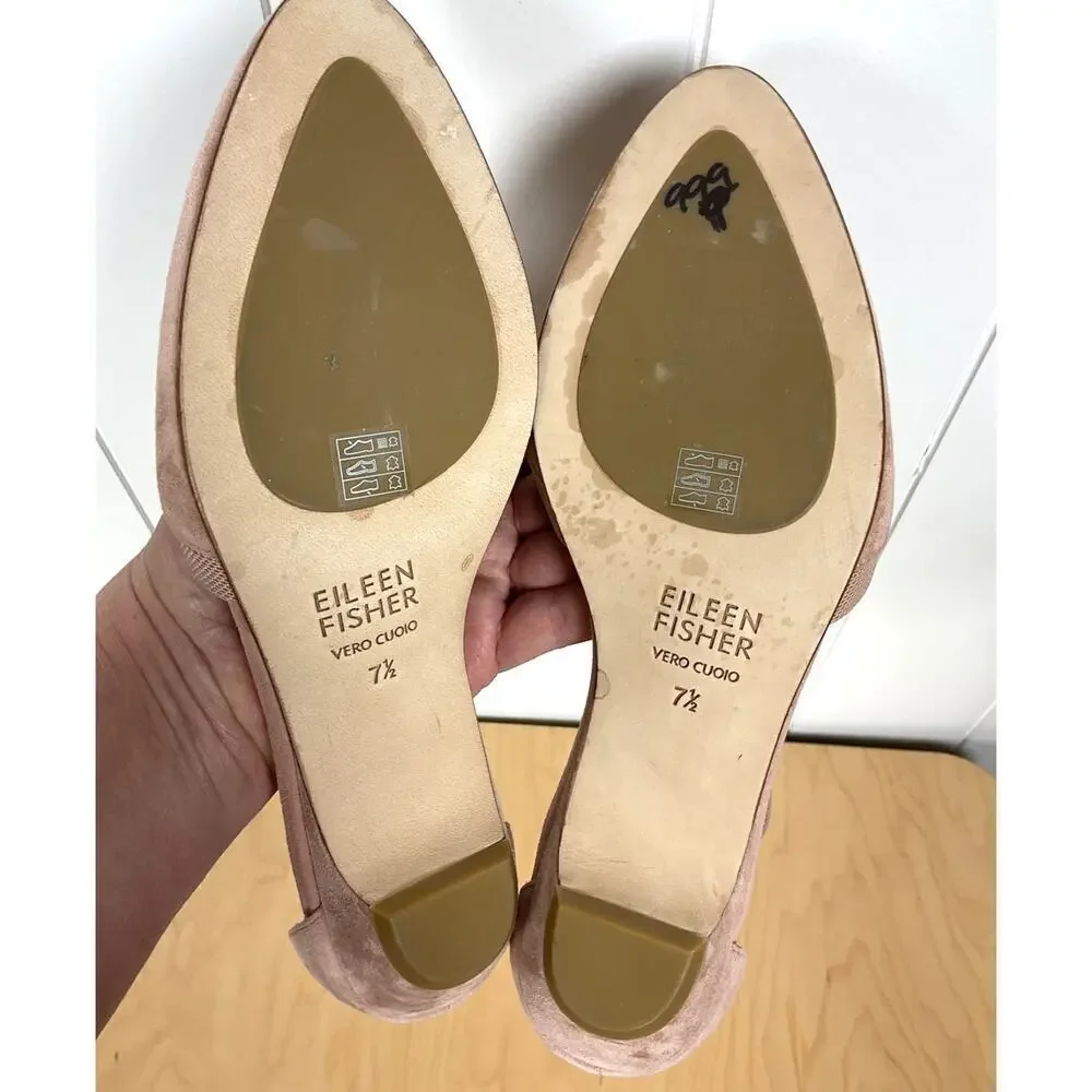Eileen Fisher Lyton Suede Ankle Strap Flat‎ in Pale Pink Size 7.5
